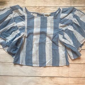 American Eagle Stripe Top with Flutter Sleeves